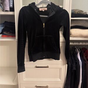 Juicy Couture Black Velour Zip Hoodie with Gold Zip